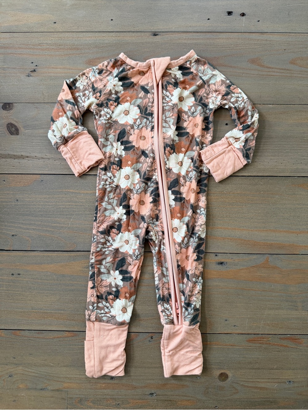 Like New Little One Shop Peach Floral Bamboo Zip Footie Sleeper - 0-3 Months